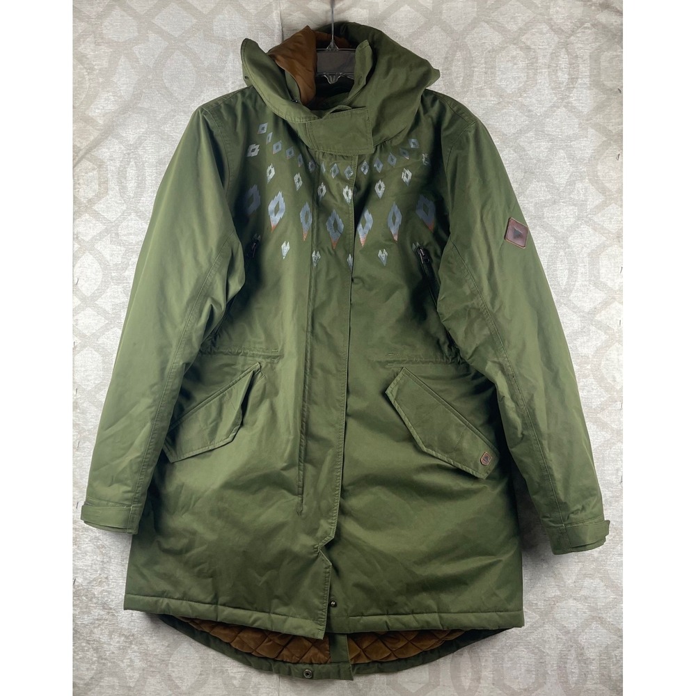 Burton Dryride Parka Womens XL Green Geometric Insulated Winter Jacket Coat
